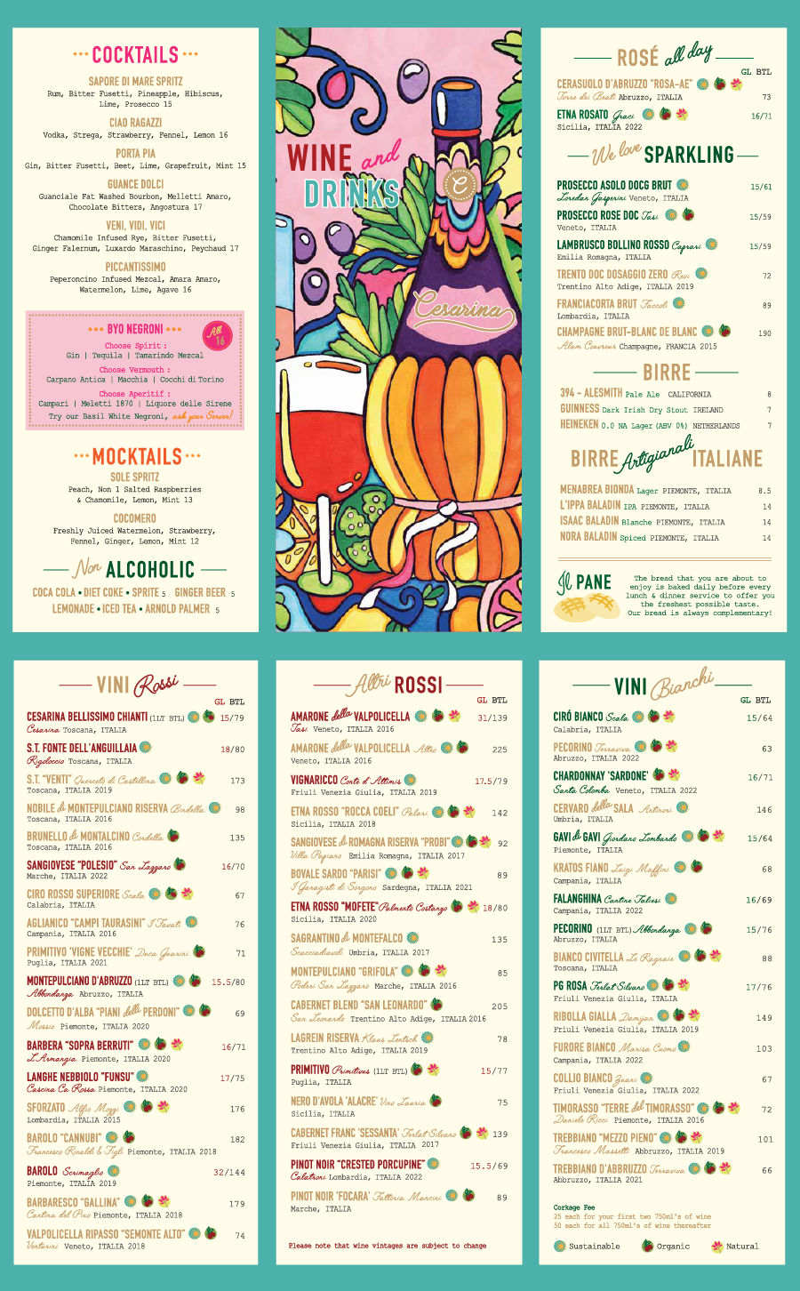 Cesarina Wine and Beverage menu
