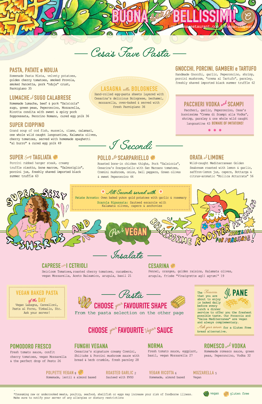 Cesarina Lunch/Dinner Menu - Back