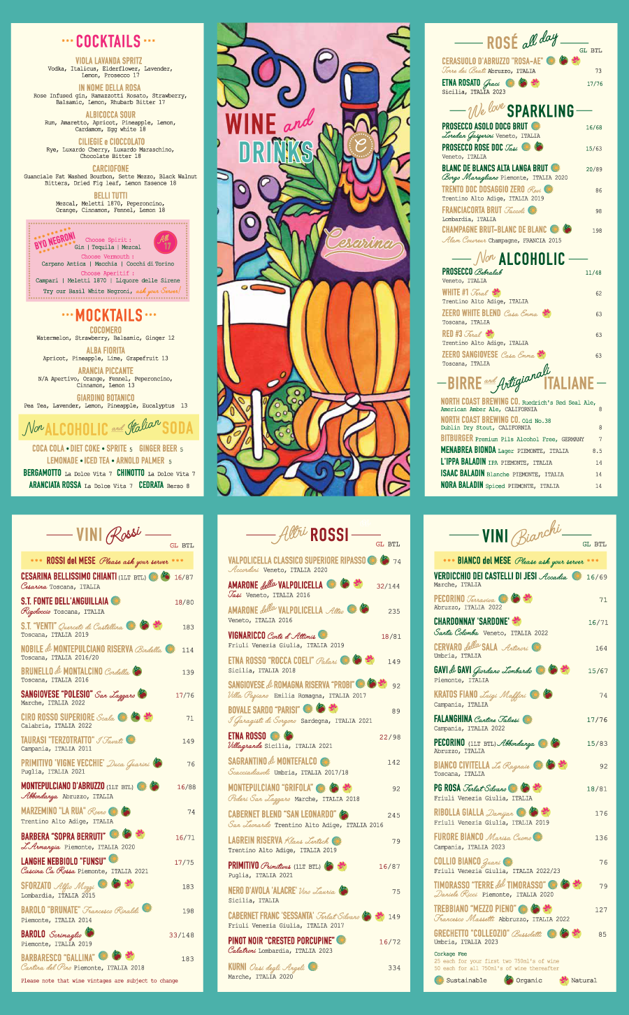 Cesarina Wine and Beverage Menu