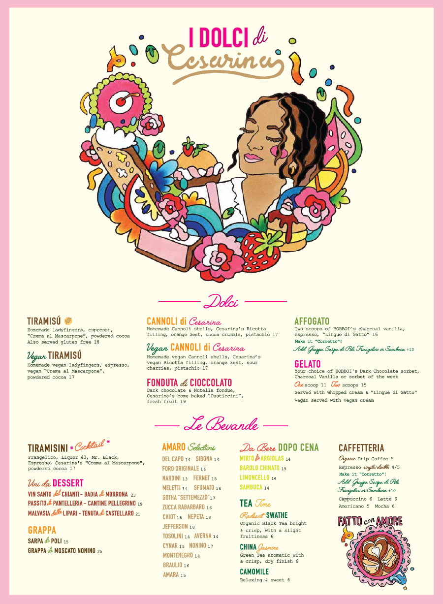 Cesarina dessert menu
