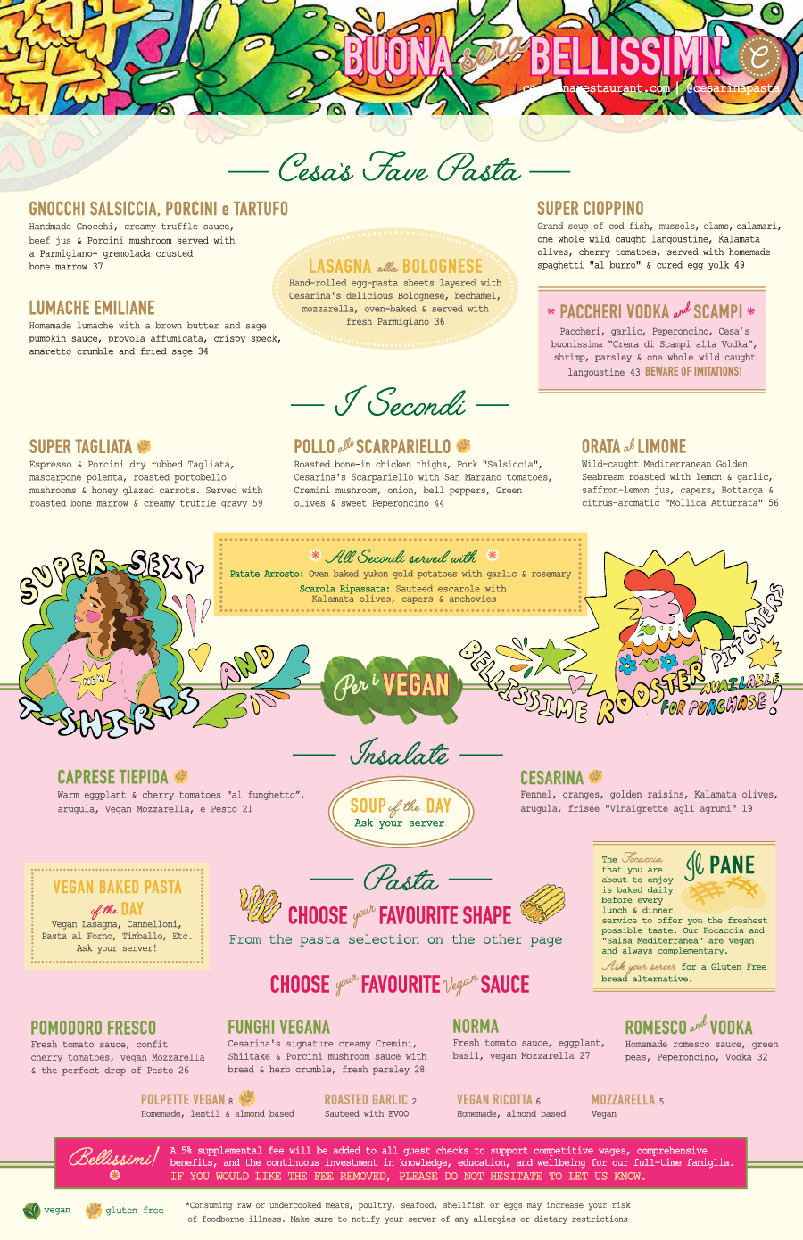 Cesarina Lunch/Dinner Menu - Back
