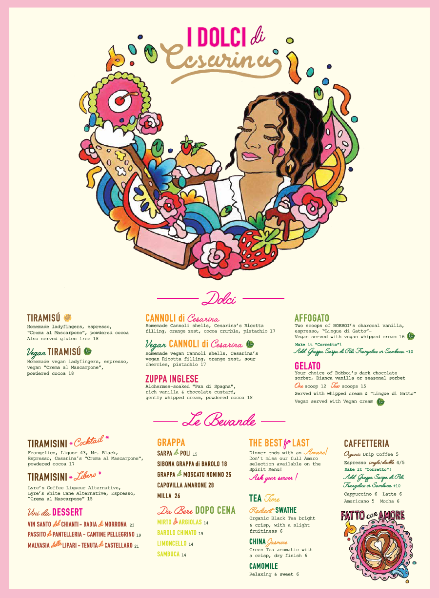 Cesarina dessert menu