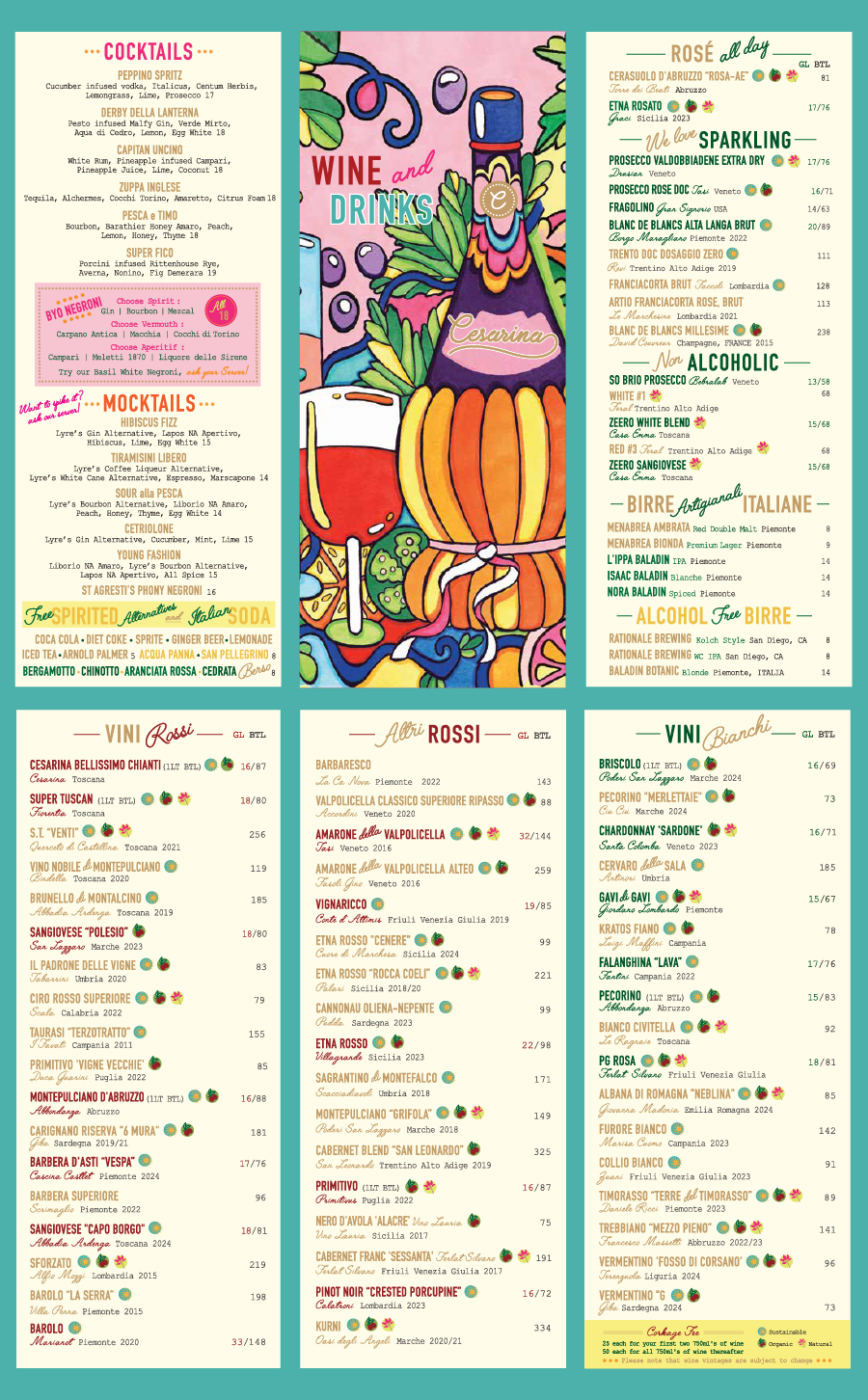 Cesarina Wine and Beverage Menu