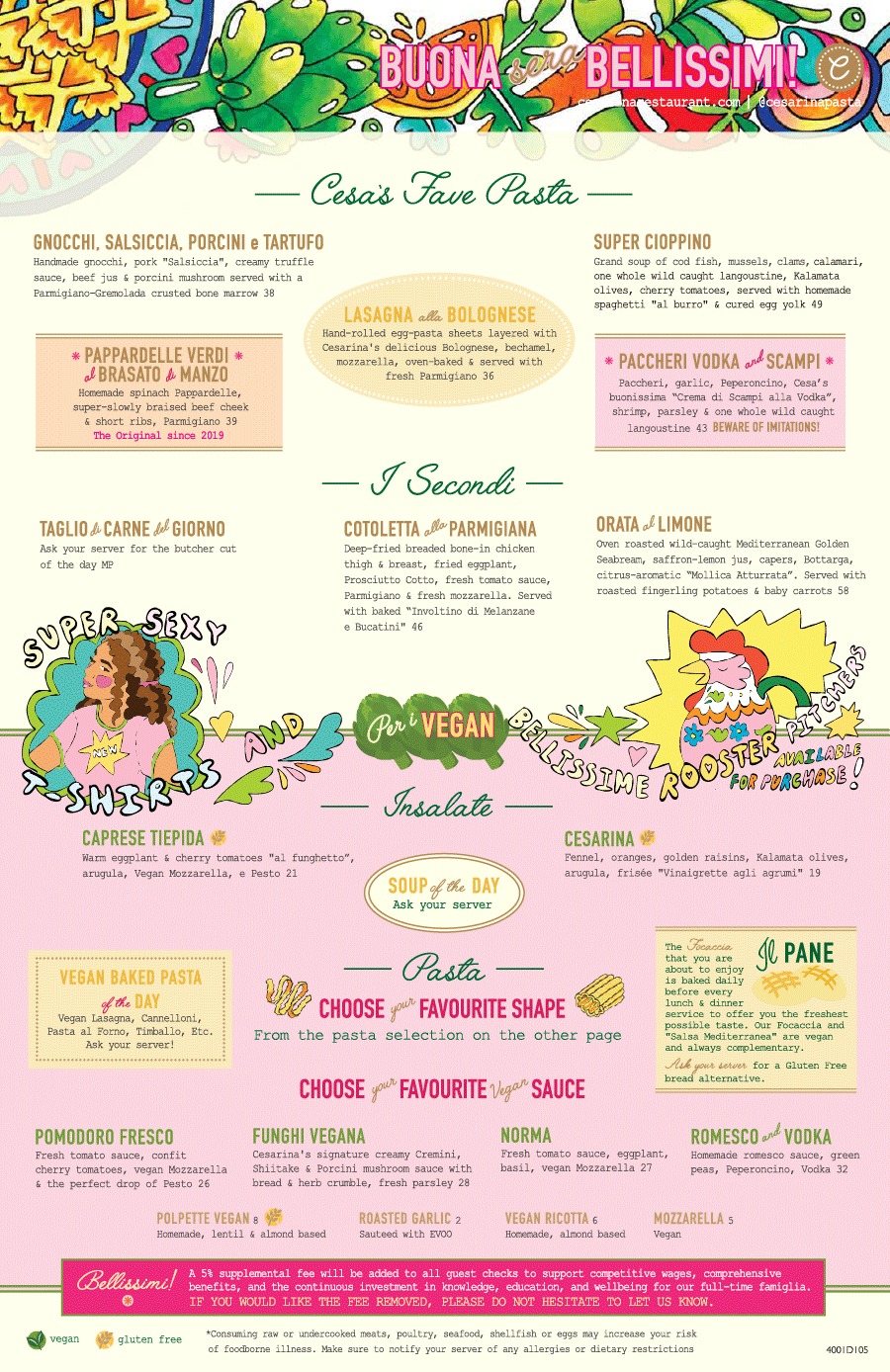 Cesarina Lunch/Dinner Menu - Back